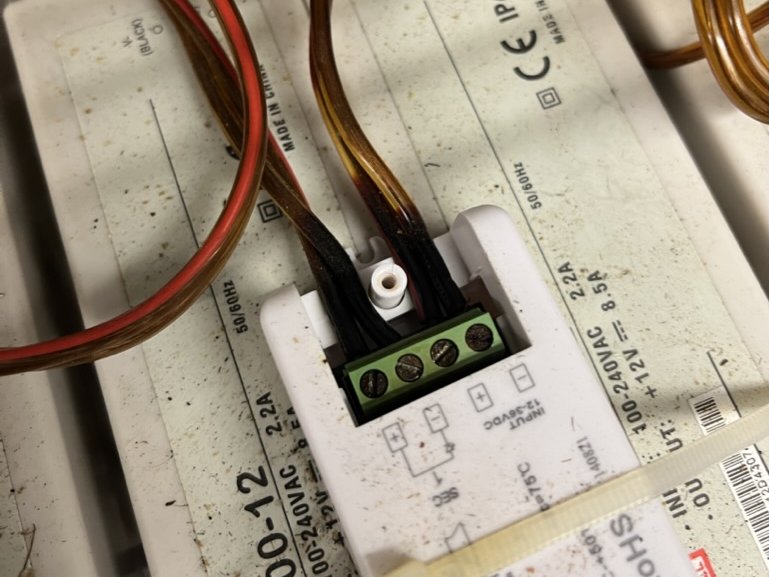 Overheated cable at an LED driver terminal